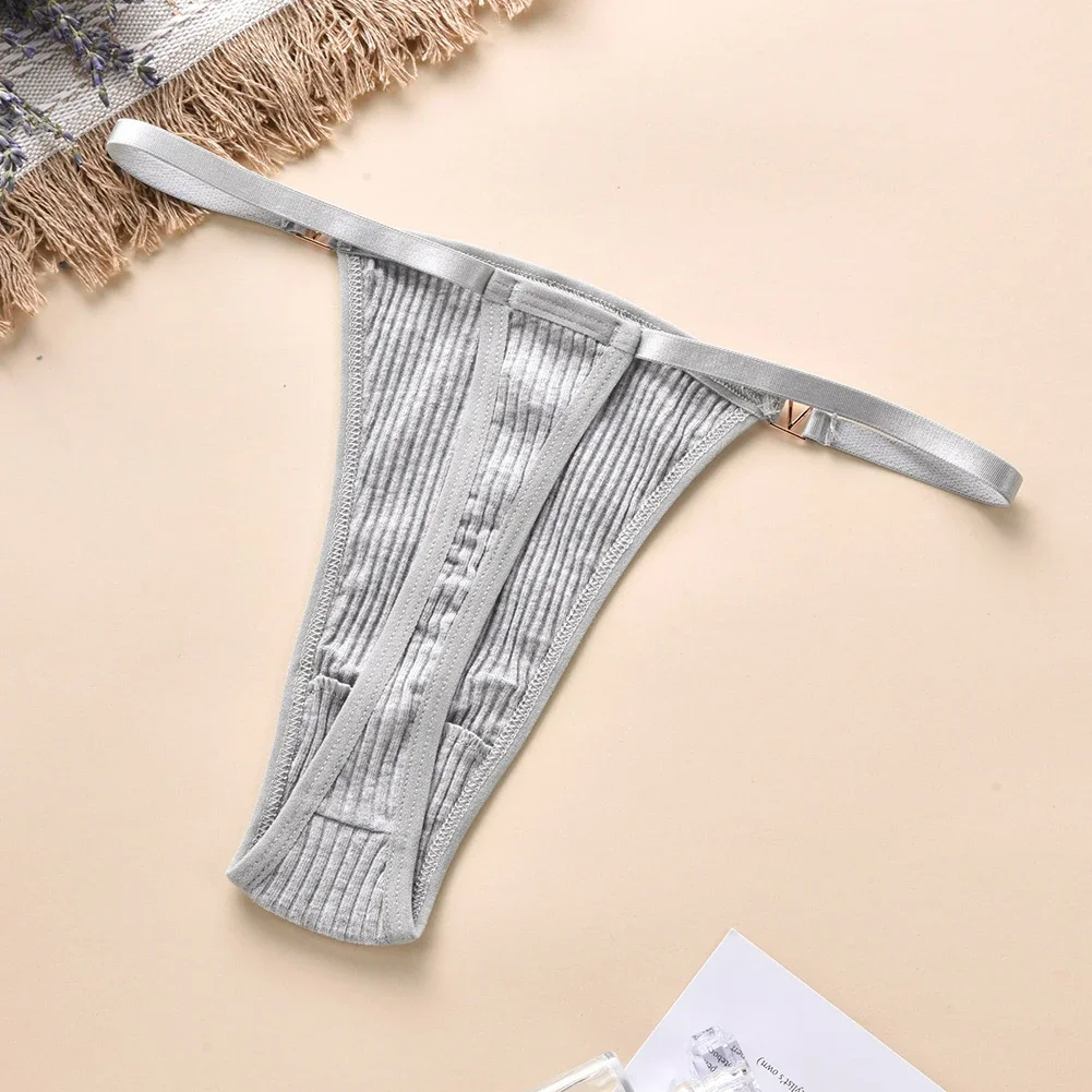 Women Cotton Thread Thong Briefs Comfortable Breathable Underwear Thin Belts Low Waist T Back Underpants Sexy Bikini Lingerie