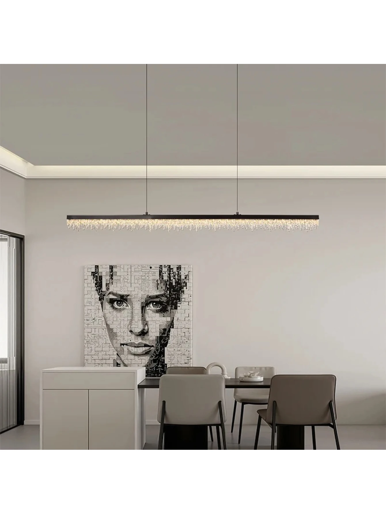 Model Ice Crack Pattern Luxurious High-End Style Single-Long-Strip Designer Bar Lamp Italian Minimalist Restaurant Pendant Lamp