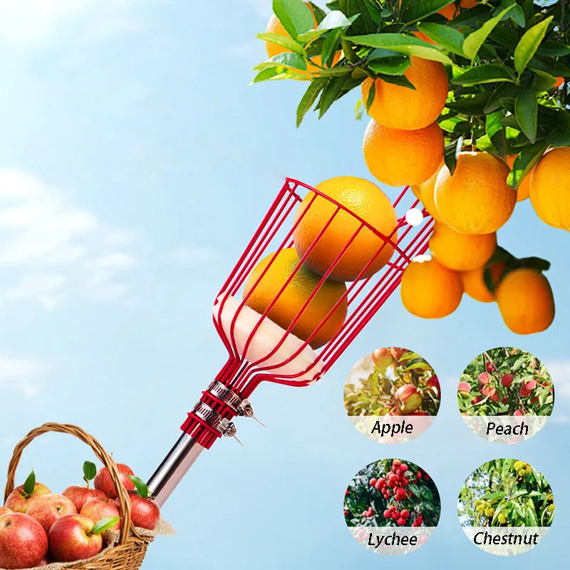 

Telescopic Fruit Picker Stainless Steel High Altitude Picking Rod 3 Sections 1.38M Fruit Picker Portable Garden Hand Tools