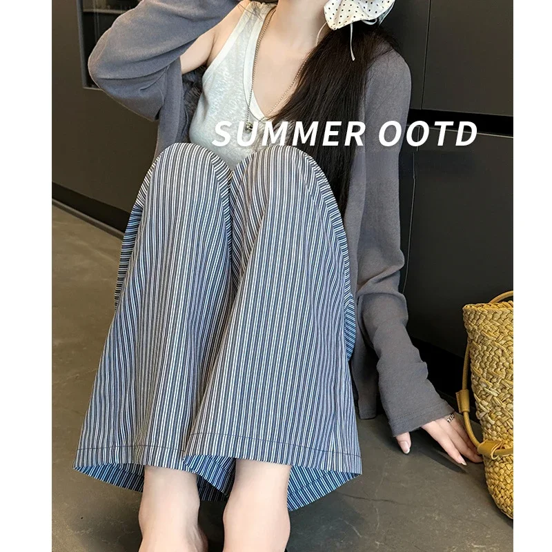 

Striped Ice Silk Wide Leg Pants Summer Women's Pants Women's Thin Casual Cool Cool Wide Leg Pant