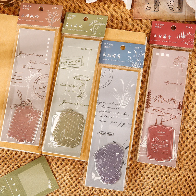 8packs/LOT Time and Language Only Scenery series creative retrto material package message Sulfuric acid paper memo pad