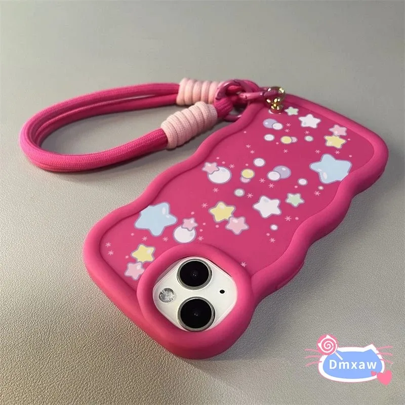 For Samsung Galaxy M35 S25 S24 S23 Plus S22 Ultra S21 S20 FE + 5G 4G Phone Case 3D Wave Strap Star Cartoon Soft Matte Cover