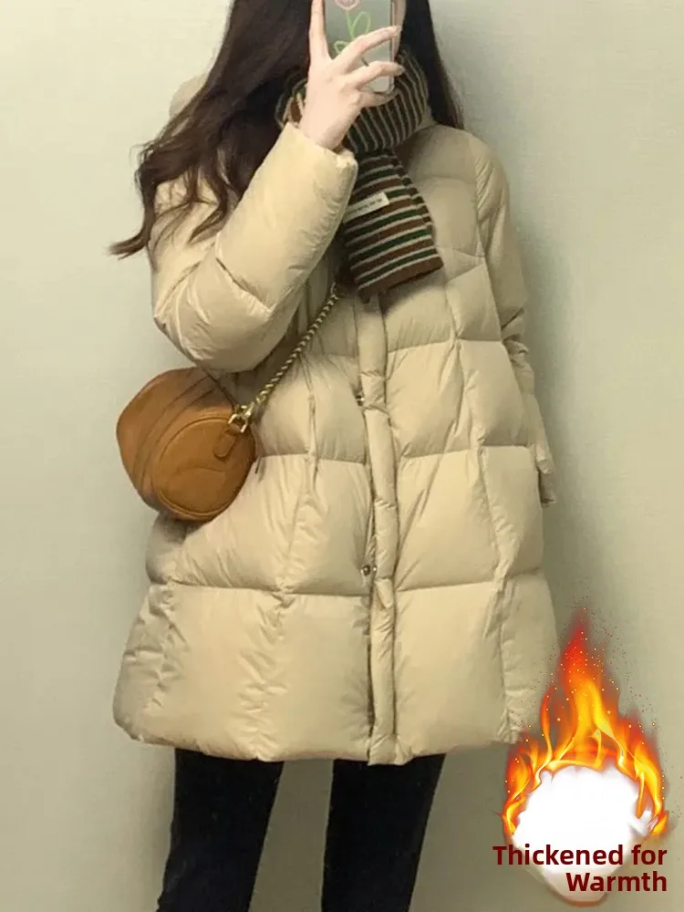 

Утепленное хлопковое пальто женское средней длины с воротником-стойкой, модное теплое пальто в корейском стиле, свободный крой, длинный рукав