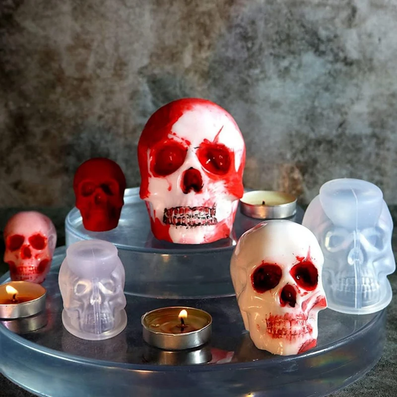 1 Set Large + Medium + Small 3D Skull Resin Mold + 1 Set 4/3/2.5/2/1.7/1.3/0.9Inch Clear Silicone Sphere Mold