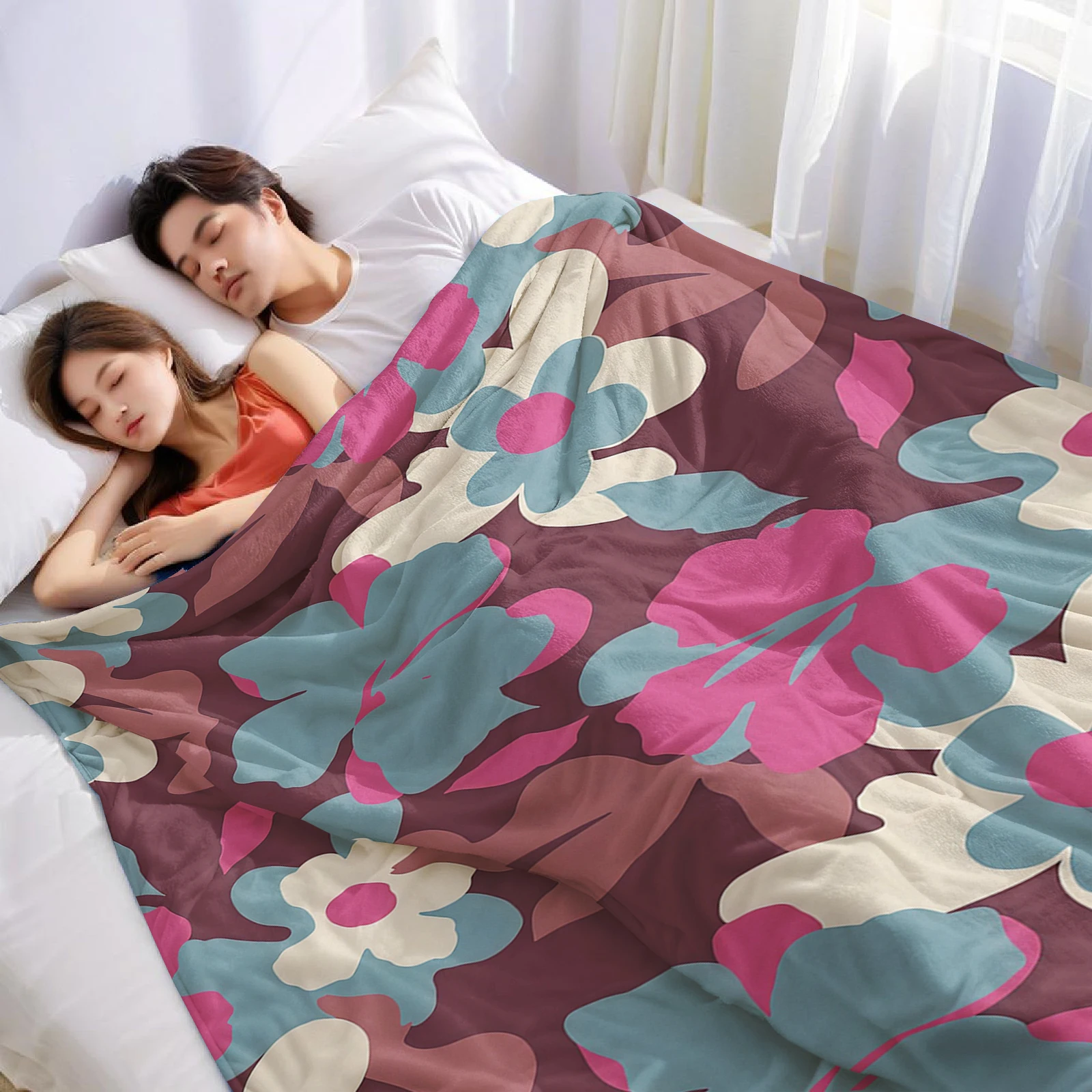 Muted Tone Floral Christmas Fleece Throw Blanket Soft Warm Cozy Xmas Home Decor for Bed Sofa Couch Holiday Present