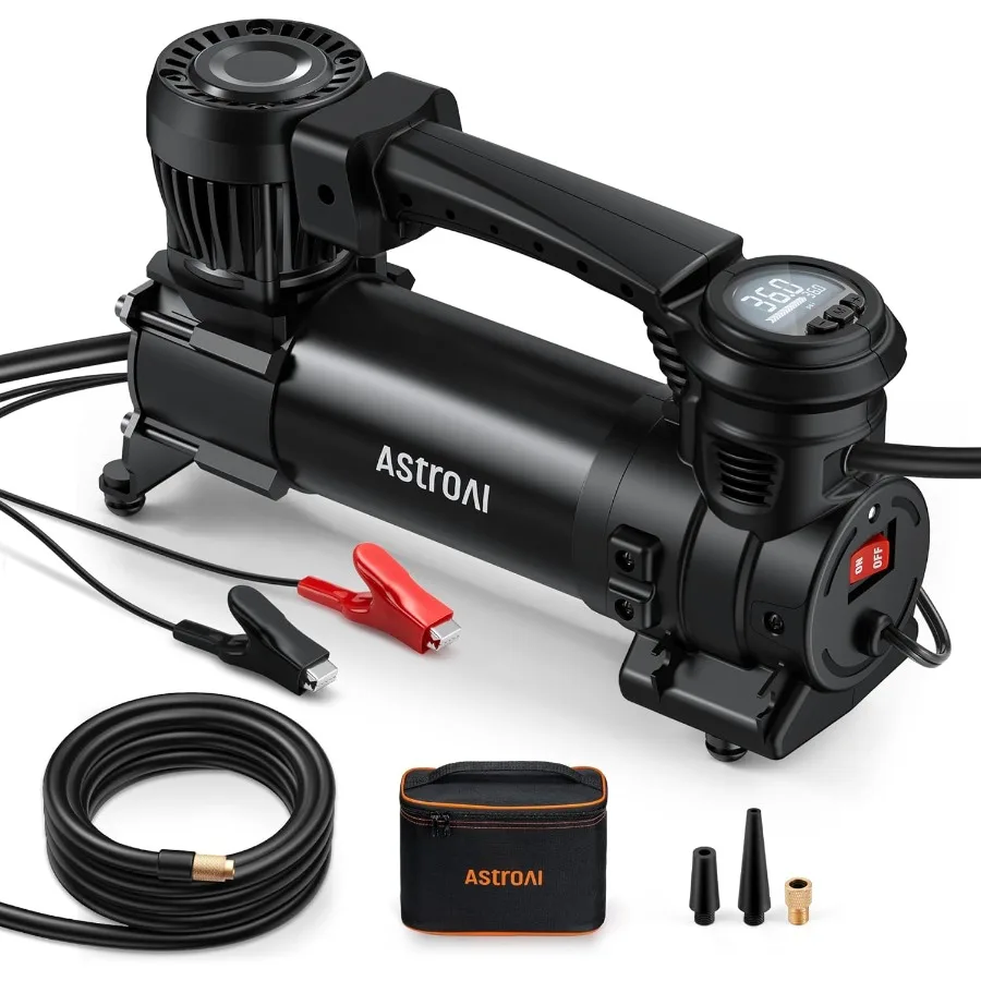 Mocny kompresor powietrza do pompowania opon ciężarówek z automatycznym wyłączaniem przy 1.97CFM i cyfrowym wyświetlaczem 12V 120PSI, zawiera zaciski krokodylkowe.