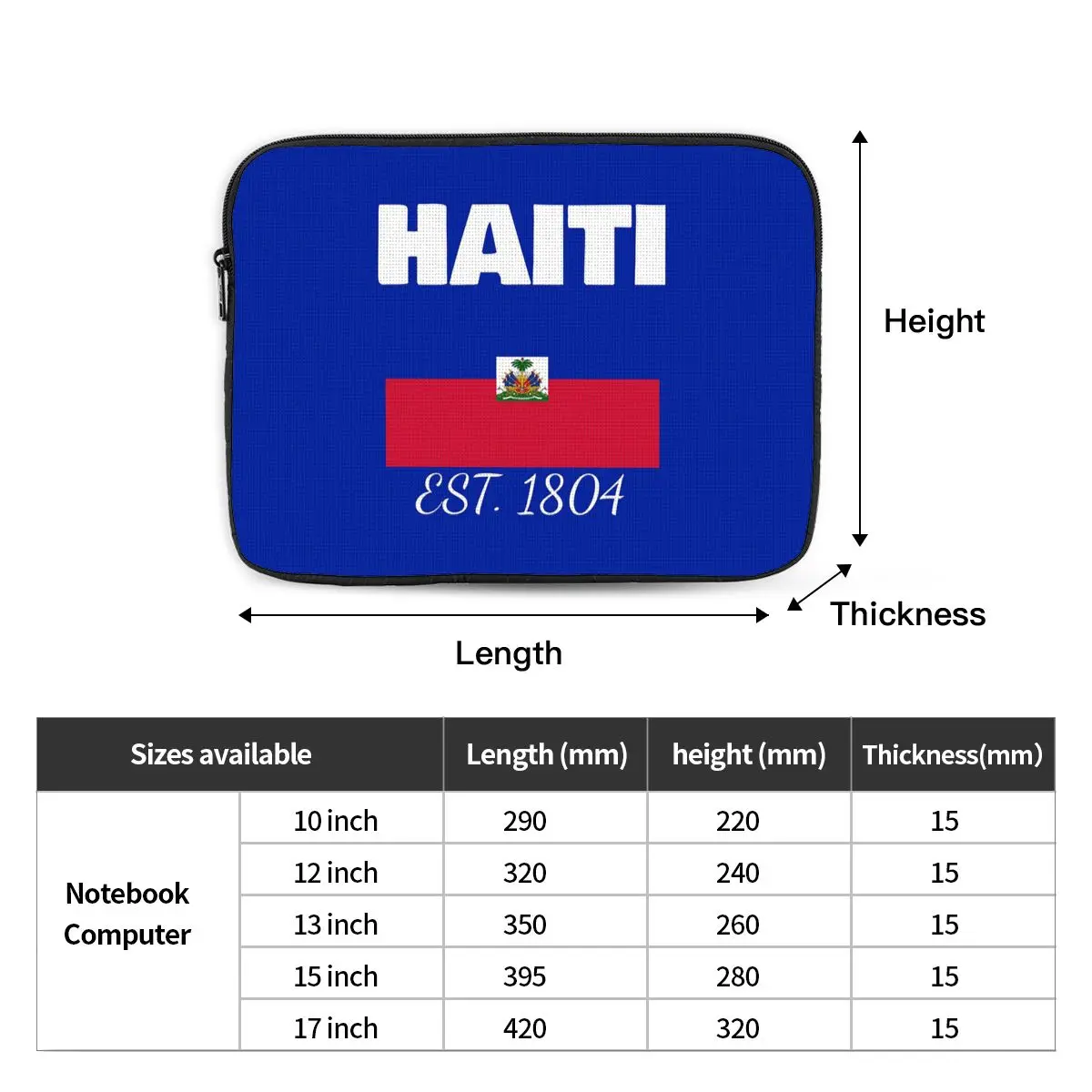 Haiti EST.  Independence Haitian Flag T Shirt Merch Notebook Laptop Bag  Notebook Sleeve Cover Bag Tablet Shockproof Case Bag