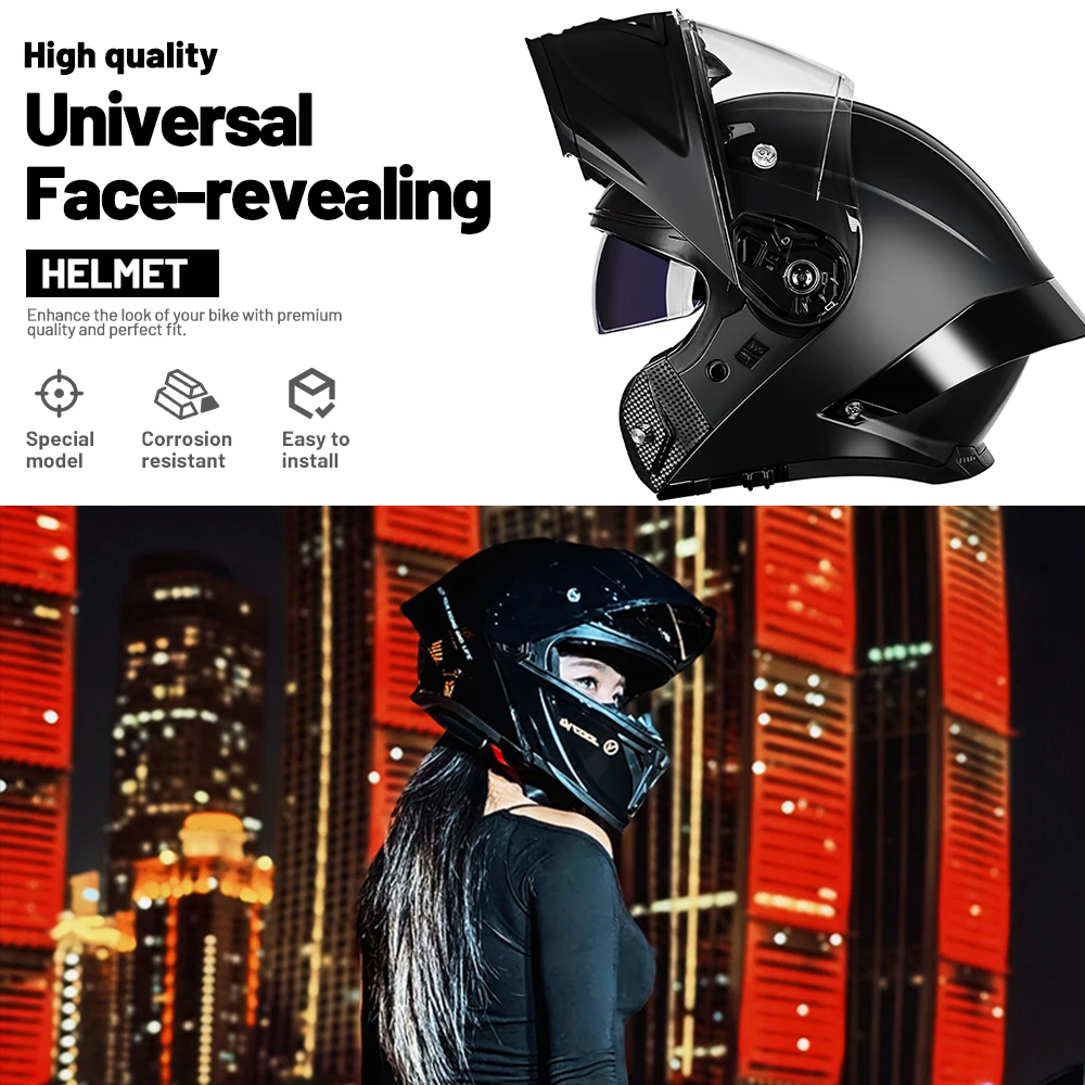 Flip Up Motorcycle Helmet DOT Certified Double Visor with Sunshade - Street Touring Full Face Helmets for Men Women Adults