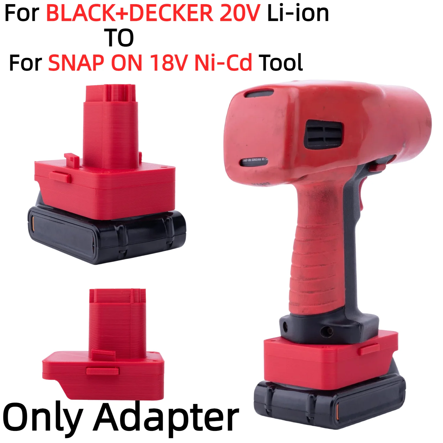 Battery Adapter for BLACK+DECKER 20V Lithium Ion Converter TO SNAP-ON 18V Ni-Cd Cordless Drilling Tools Accessory(Only Adapter)