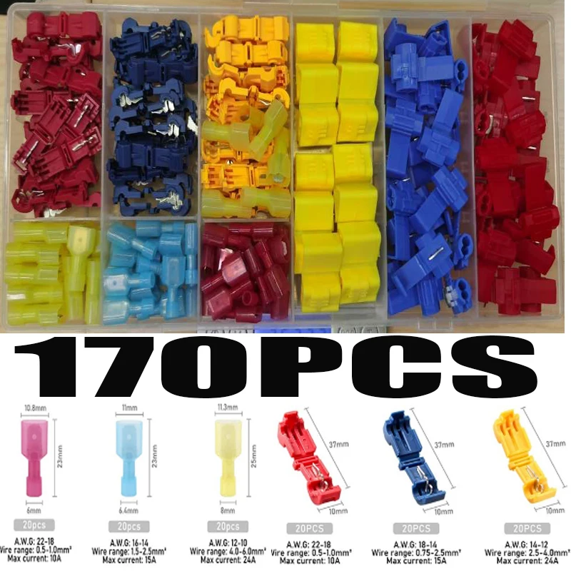 170Pcs Ant Clamp Connection Terminal Nylon Terminal Assembly Electrical Connectors Quick Splice Wire Terminals Nylon Insulated