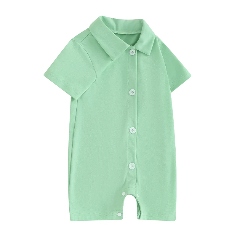 

Baby Boy Button Down Shirt Romper Solid Color Short Sleeve Lapel Bodysuit Tops Outfit