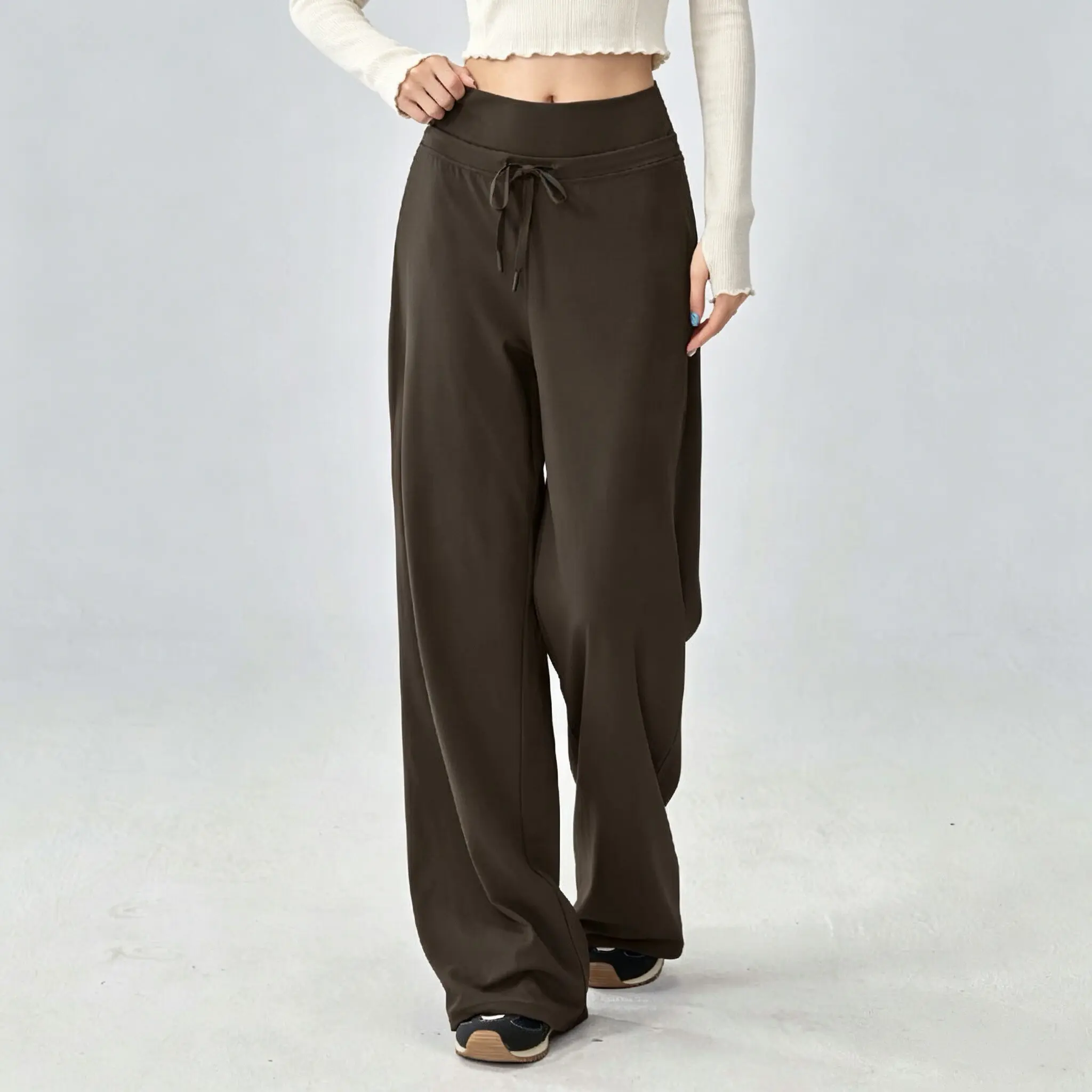 Lockere, gerade geschnittene Yogahose für Damen, hoch geschnittene Leggings, weite Beine, Sport- und Laufhose, Plus-Size, lässige Trainingsleggings für Pilates und Fitness. – Detail 2