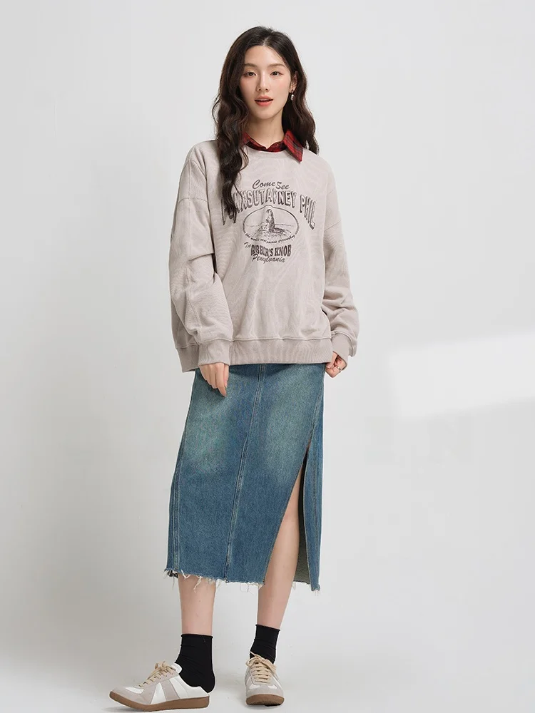 

Gansen Korean Sle Color round Ne Youthful Concealing Sweatirt Women's Casual Loose Printed Top Cotton Polyester B...