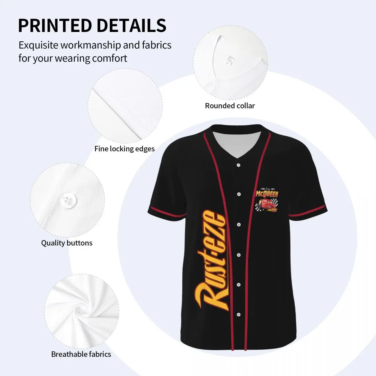 Women Men Mcqueen Lightning Car mcqueen and sally Baseball Jersey Button Down Shirts Short Sleeve Hiphop Hipster Sports Uniforms