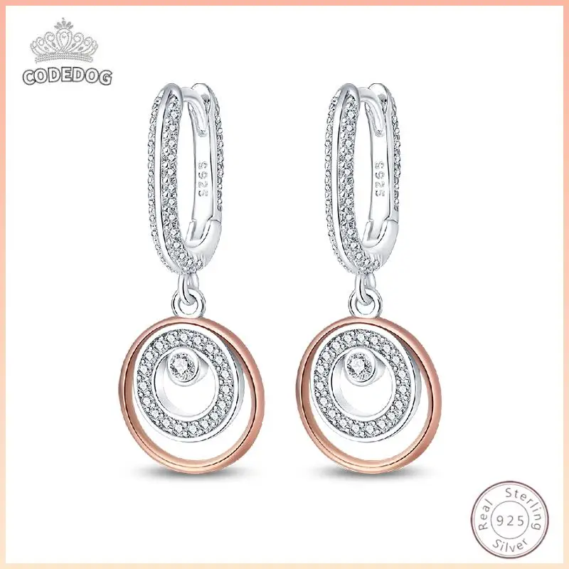 925 Sterling Silver Ear Pin Simple Round Rose Hoop Earrings Fashionable Zircon Buckle Wedding Ladies Jewelry Gift