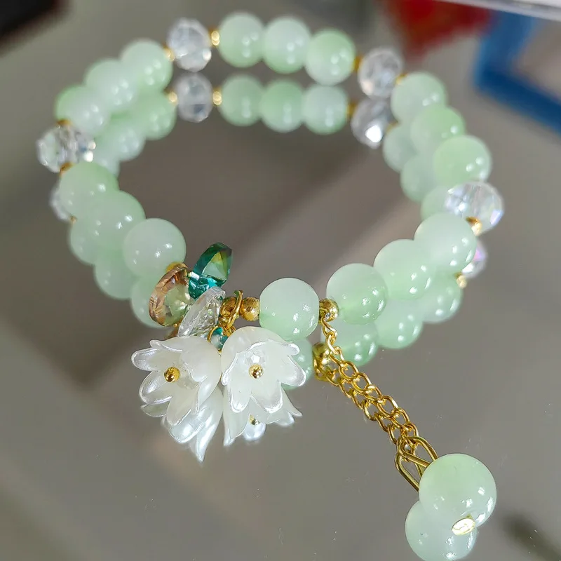 Pulseras de flores de lirio del valle para mujer, pulsera de cuentas de cristal colorida a la moda, regalos de joyería para fiesta y boda para niñas