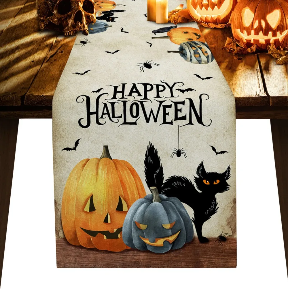 Halloween Horror Atmosphere Smile Pumpkin Pattern Table Runner Wedding Party Decorations Dinner Table Decoration Table Runner