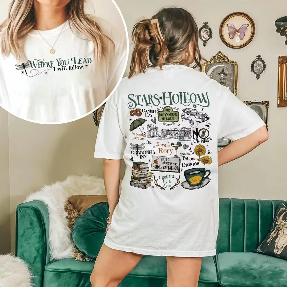 Vintage Stars Hollow Where You Lead I Will Follow T-Shirt Retro Style 2 Sided Stars Hollow Shirt Y2K Unisex Shirt Streetwear