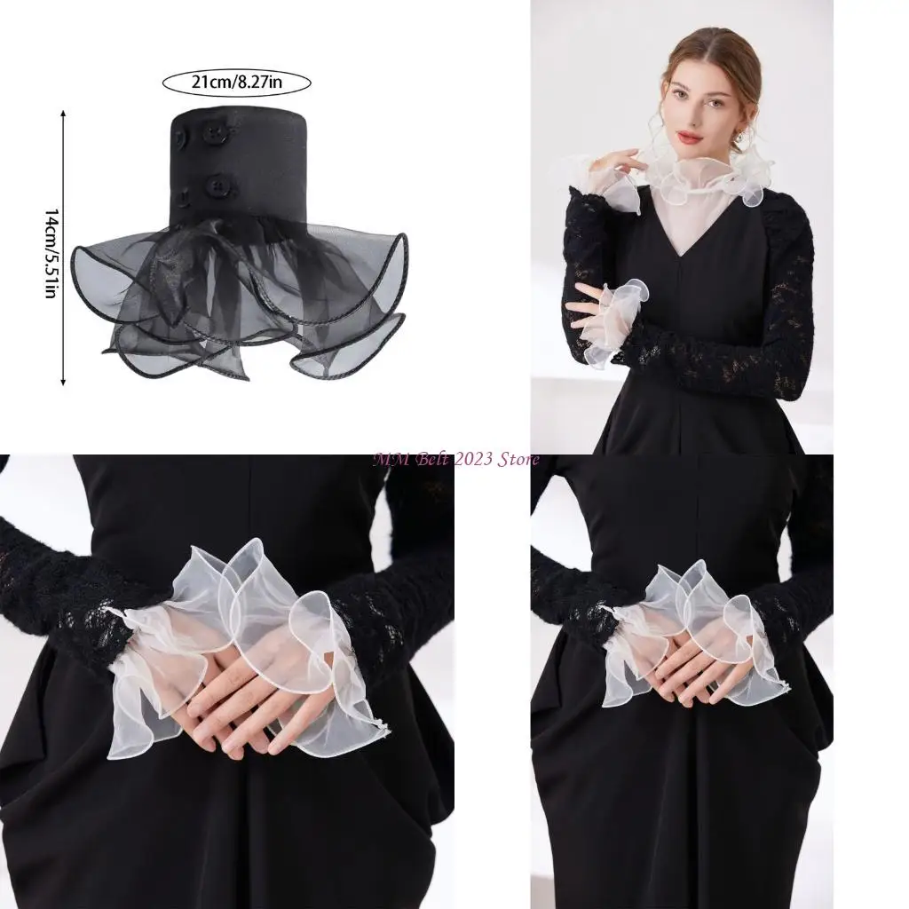 49ME Elegant Arm Sleeves With Artistic Wavy Ruffle Detachable Sleeves For Fashion Styling Women Girl Daily Outfit Ehancer