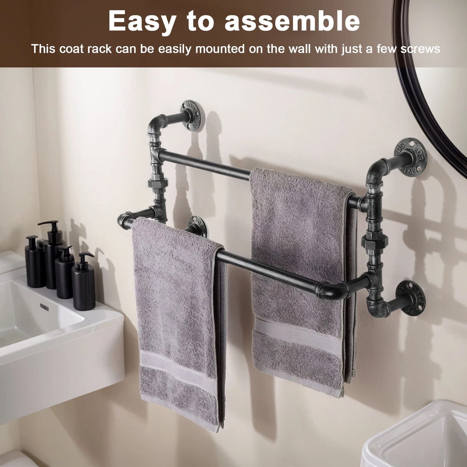 

Vintage Industrial Wrought Iron Towel Bar Wall Mounted Rustic Pipe Towel Hanger Towel Organizer for Bath Towels and Washcloths