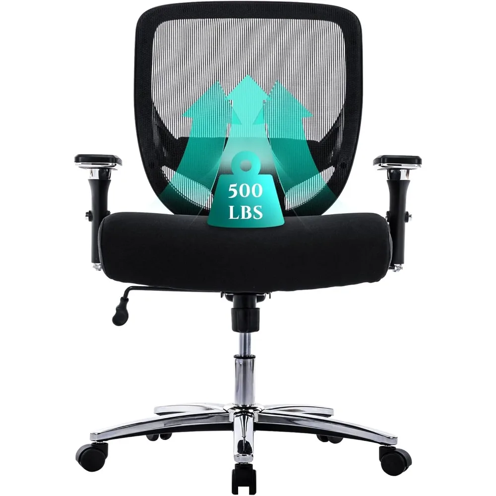 

Big and Tall Office Chair 500lbs, Heavy Duty Ergonomic Mesh Chair, Computer Executive Desk Chair with Wide Thick Seat, 4D