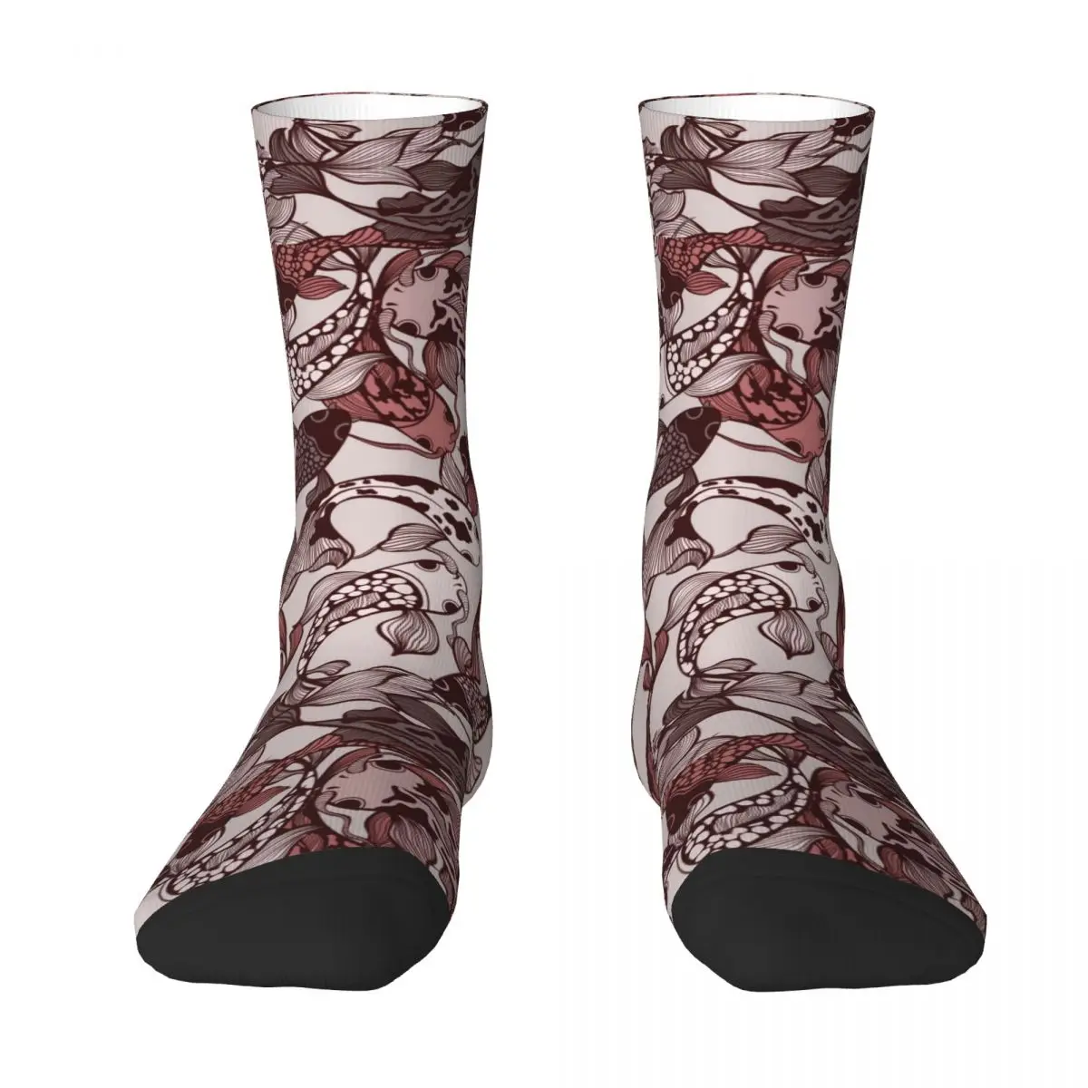 Koi Fish Print Stockings Men Ornamental Pattern Red Socks Breathable Trendy Socks Autumn Climbing Non Skid Printed Socks Gift