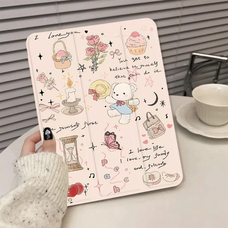 360 Degree Rotation Smart Cover for IPad Air 6 Case IPad 10th Gen Air 5th 4th 10.9 Pro 11 2020 IPad 10.2 7th 9th 8th Happy Bear