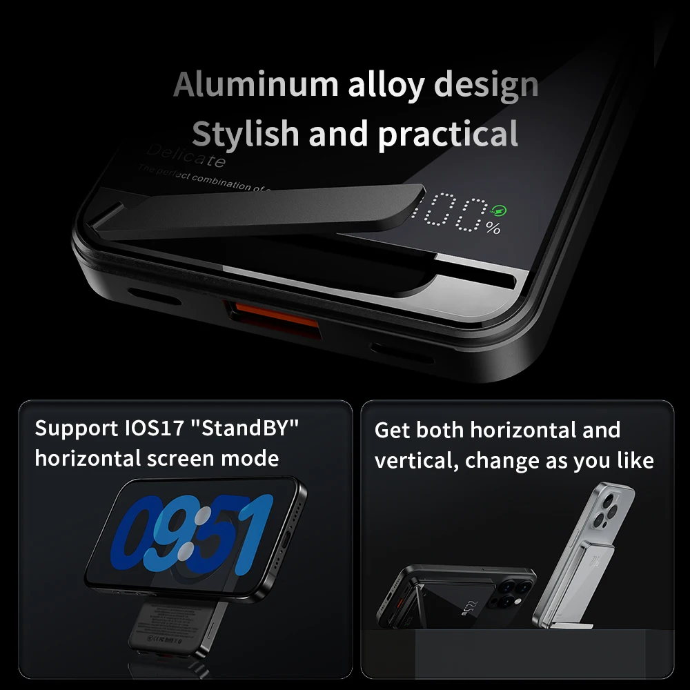 New High Quality Alloy PowerBank Backup Battery For Magsafe With Gift Powerbank Magnetic Wireless Phone Charger With Phone Hold