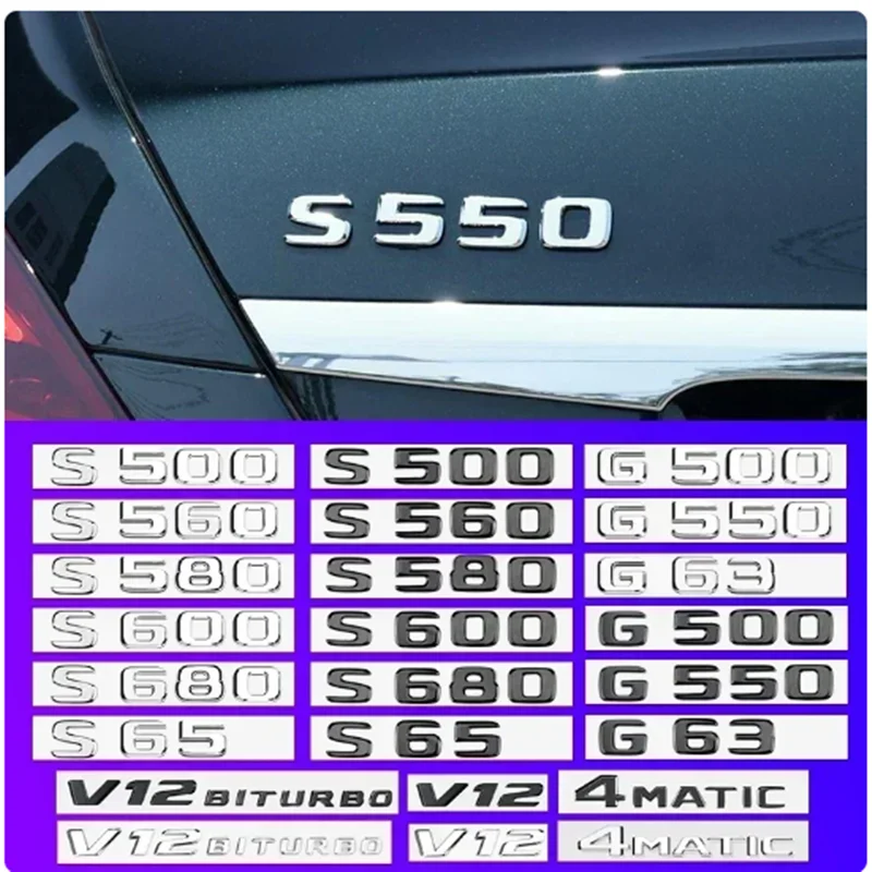 

3D Flat Font Letters S480 S680 S63 G550 G65 4MATIC V8 Emblem for Mercedes Benz AMG G S Class Car Trunk Nameplate Logo Sticker