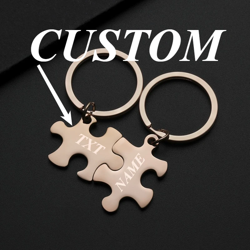 

1pc Custom Keychain Personalized Stainless Steel Puzzle Design Customized Key Ring Car Accessories Gift Wholesale