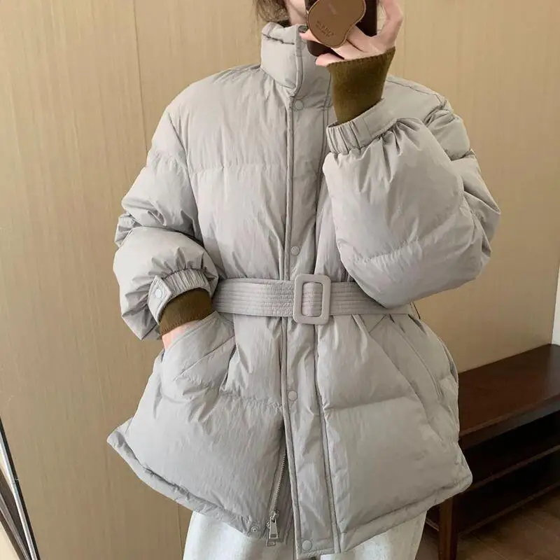 long style Super nice belt cotton-padded jacket Women's Korean version leisure loose keep warm tops winter fashion puffer jacket