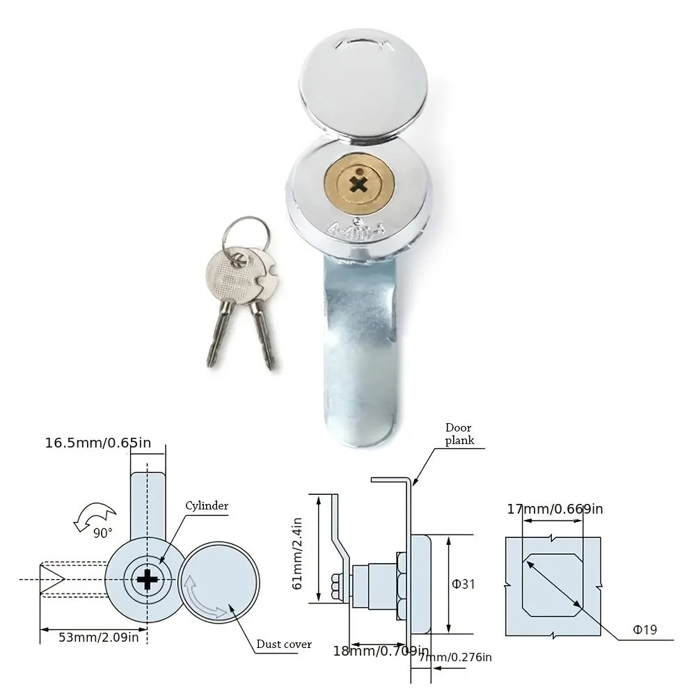 Lucchetto con lucchetto a camma durevole e affidabile da 16 mm per fissare: porte, armadi, cassette postali e cassetti - Viene fornito con 2 chiavi