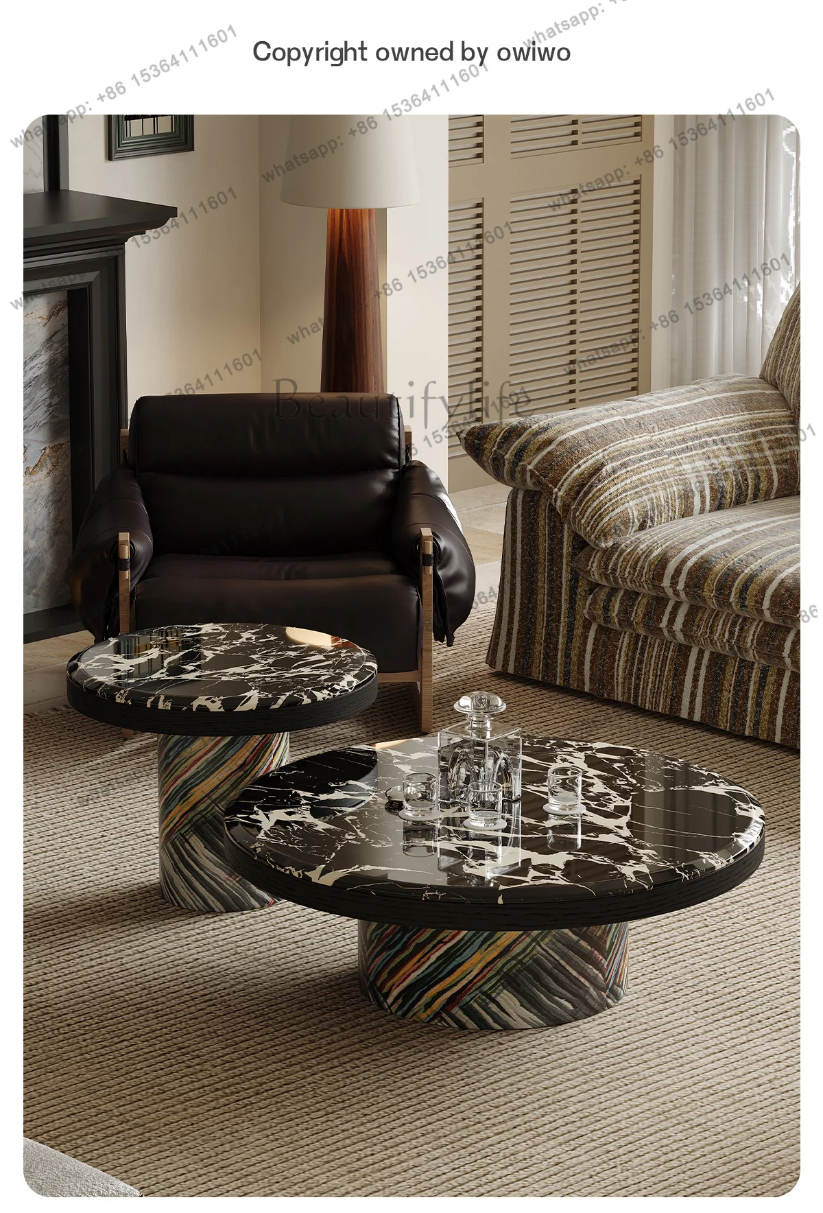 YJ Art museum art coffee table living room mansion minimalist designer natural luxury stone round tea table designer