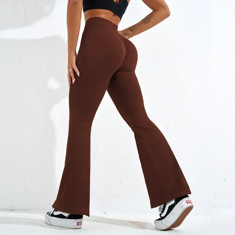 Sexy Slim Flared Pants Cross Waist Legging Women Seamless Gym Running Cycling Knit Yoga Stretch Butt Lift High Waist Pants