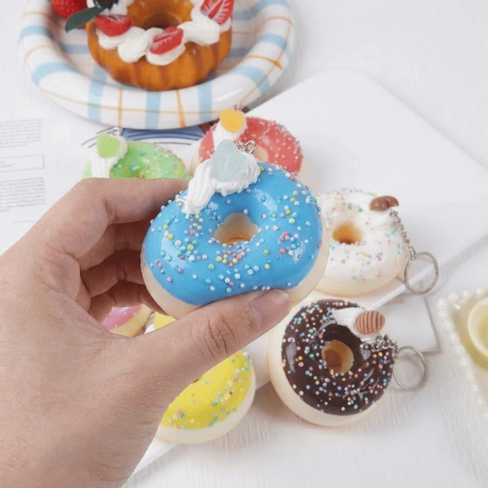 Simulated Food Donut Bread Squeeze Keychain Super Soft Kneading Donut Keychain Pendant Funny Quick Rebound Realistic Food Pinch