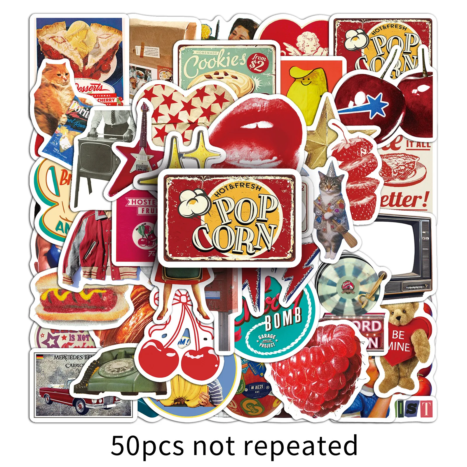 50PCS American Retro Pattern Stickers Graffiti Stickers DIY Diary Phone Case Handmade Scrapbook Aesthetic Stickers