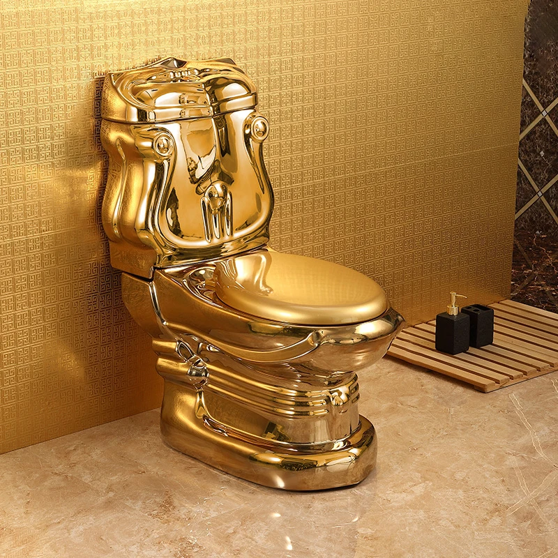 

Креативный золотой винтажный унитаз с тиснением, для дома, с функцией экономии воды, большой емкости, с бесшумным смывом