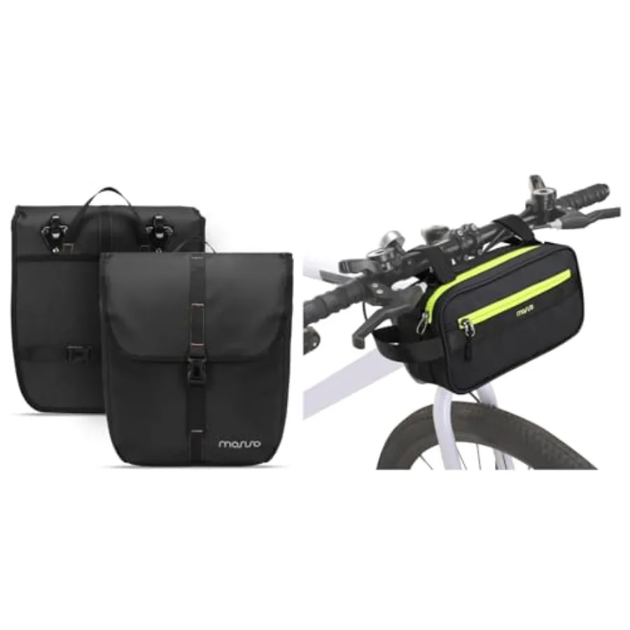 

Bike Handlebar Bag, Bicycle Frame Bag with Shoulder Strapand20L Bike Panniers, 2 Pack Waterproof Panniers Bike Bag, Large Capac