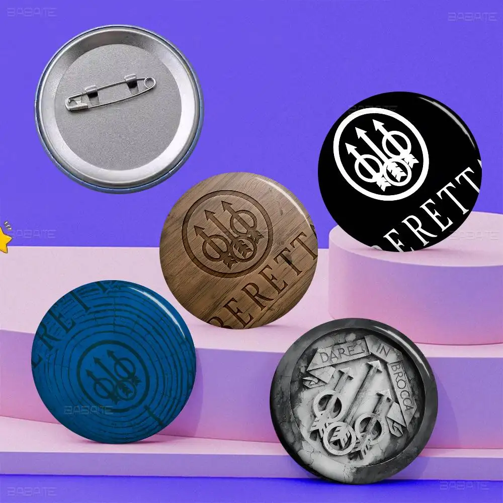 Gun Beretta logo Cartoon Brooches Anime Badge Round Handmade Brooch Lapel Pins Jewelry for Backpack Clothes Gifts