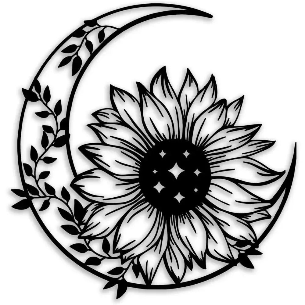 Sunflower Moon Metal Wall Art Farmhouse Boho Home Decor for Living Room