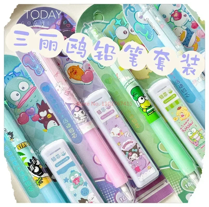 Imagem -04 - Sanrio Anime Conjunto de Lápis Mecânico Kuromi Melody Lápis Estudante 0.5 Refil Não é Fácil de Quebrar o Chumbo Papelaria Presente 36 Pcs