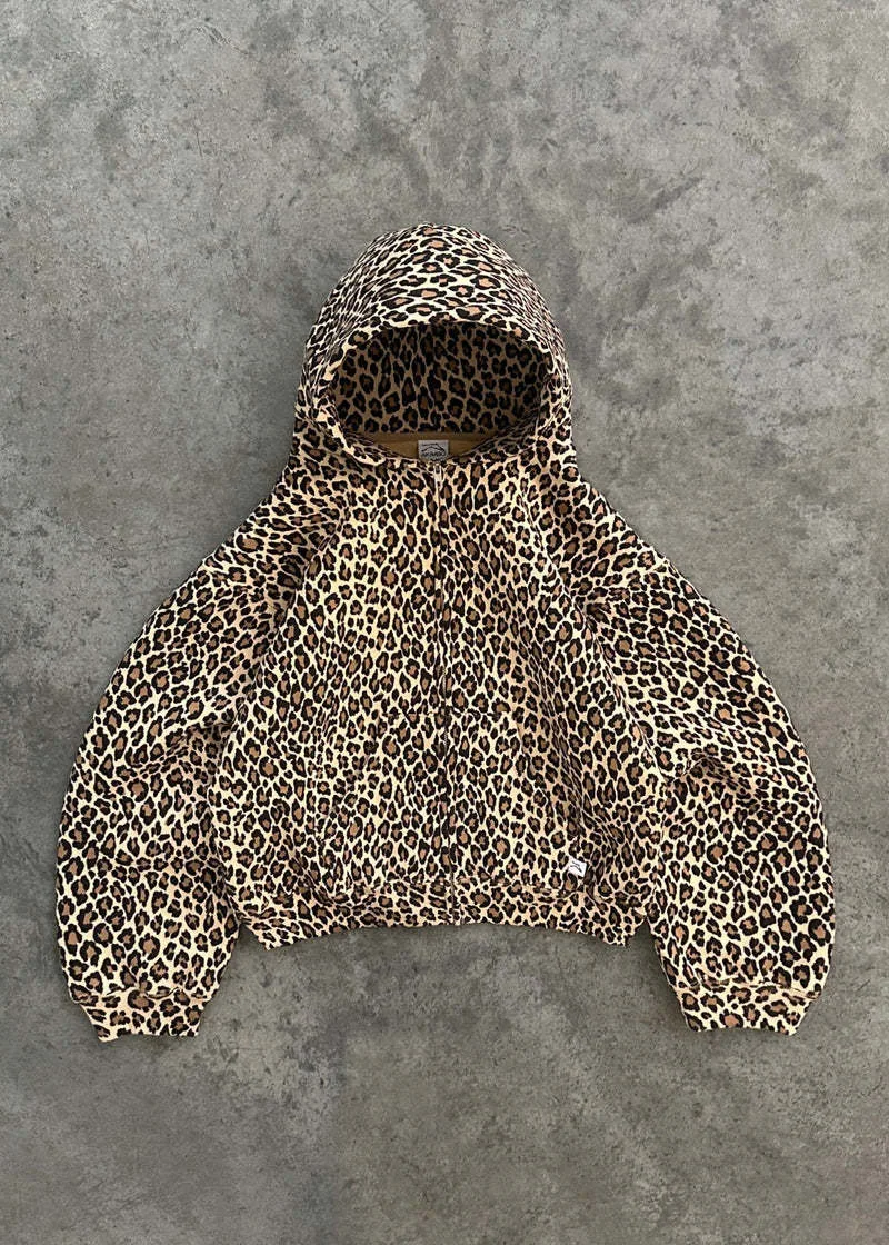 

European and American cross-border y2k retro leopard print hooded sweatshirt for couples, Harajuku style hip-hop zipper pullover