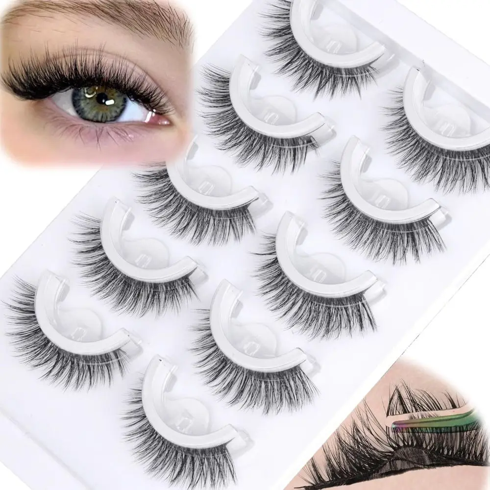 Pre Glued Self Adhesive Eyelashes Glueless Natural Look Cat Eye False Eyelashes Wispy C-Curl 8-11MM Fake Eyelashes Eye Extension