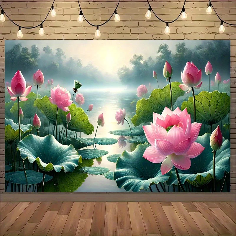 Lotus Flower Tapestry Peaceful Pond Water Lily Nature Serenity Zen Buddhism Meditation Yoga Room Decor Calm Mindfulness Wall Art