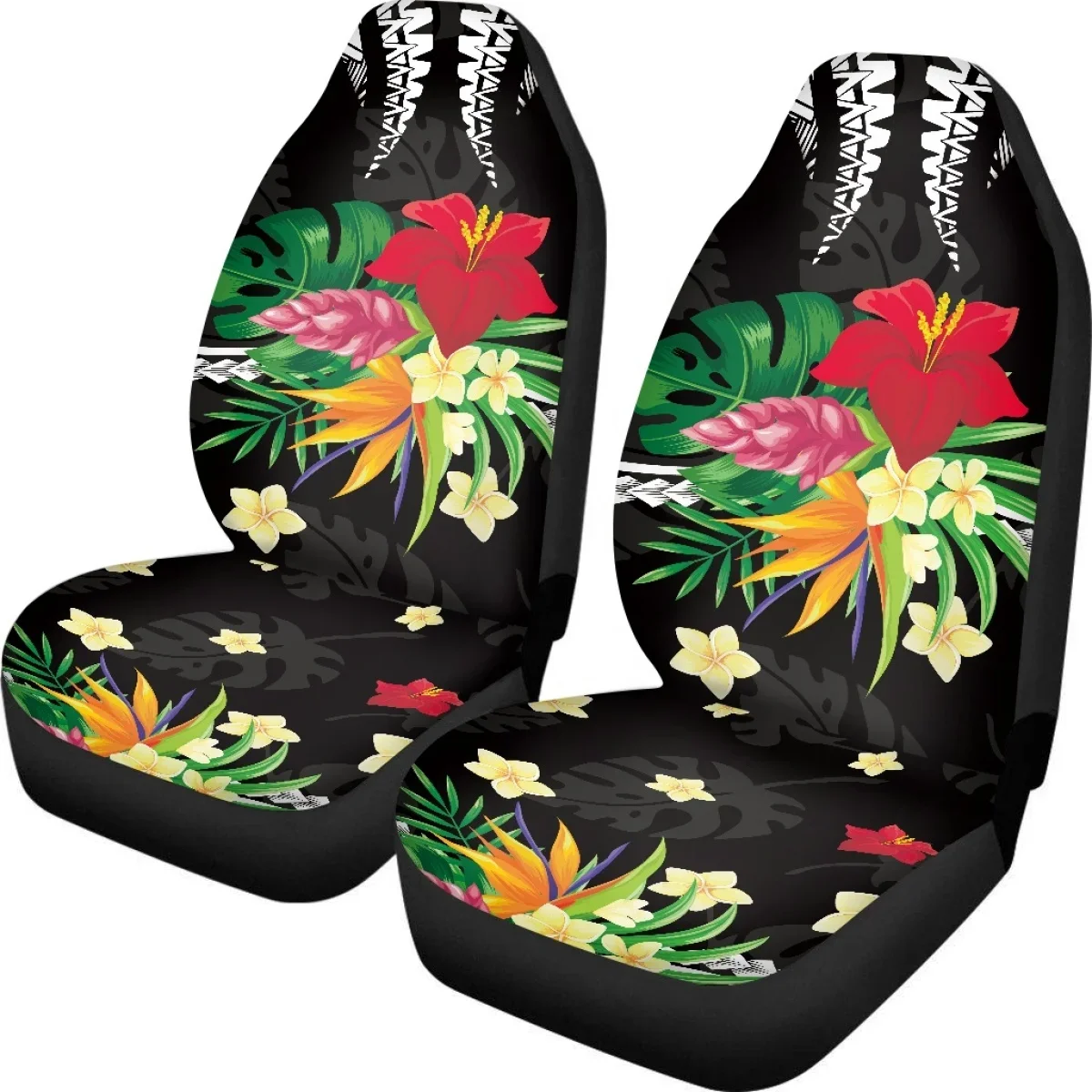 INSTANTARTS Hawaii Kanaka Maoli Polynesian Plumeria Hibiscus Print Vehicle Seat Covers for Anti-Slip Car Interior Seat Covers