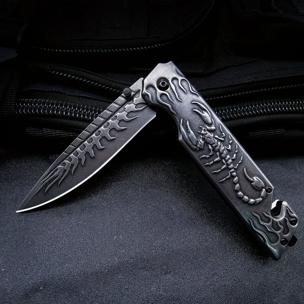 Outdoors Camping Folding Knife EDC High Hardness Military Tactical Pocket Knives for Fishing Scorpion Relief Handle Men\'gift