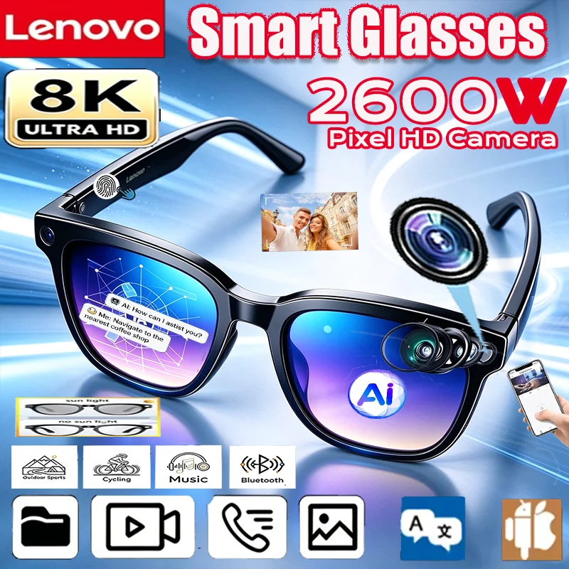 Lenovo 2600MP 8KPhoto Capture AI Smart Translator Sunglasses Latest Video Bluetooth Call Record MusicPlay Travel Eyewear Glasses