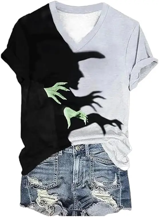 할로윈 마녀 섀도우 프린트 캐주얼 티 마녀 셔츠 마녀 섀도우 셔츠 Salem Shirt Women