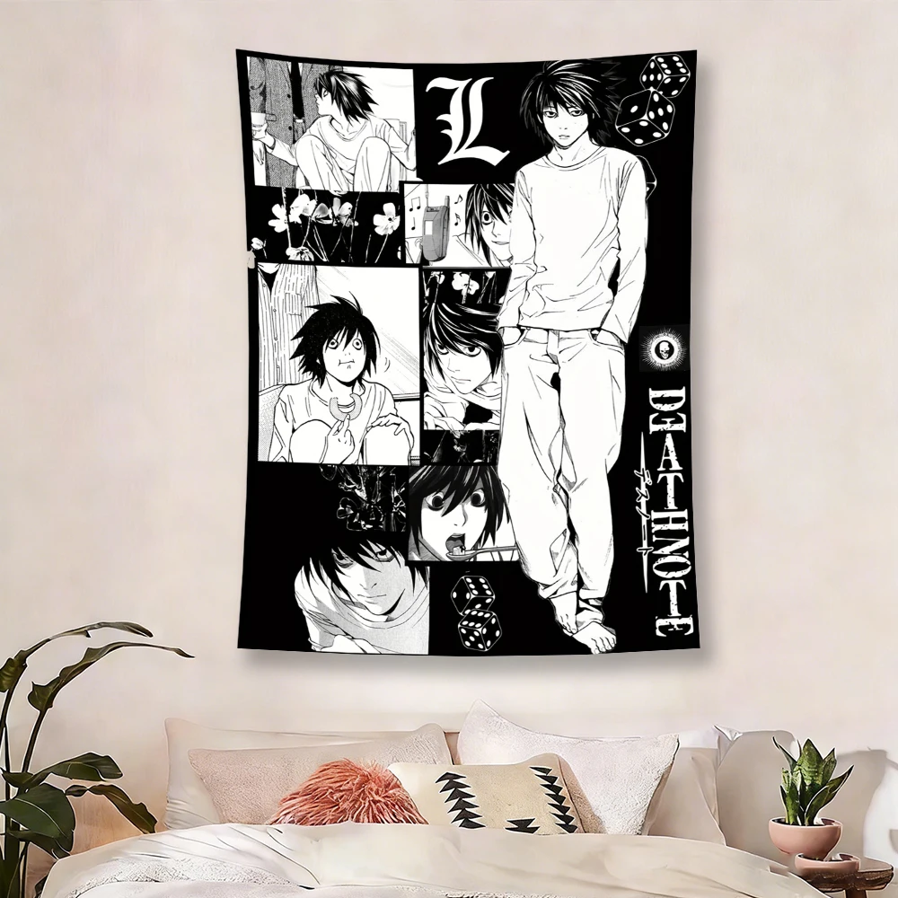 Death Note L Lawliet Manga Collage Tapestry, Anime Wall Hanging for Bedroom Dorm Decor, Flat Print