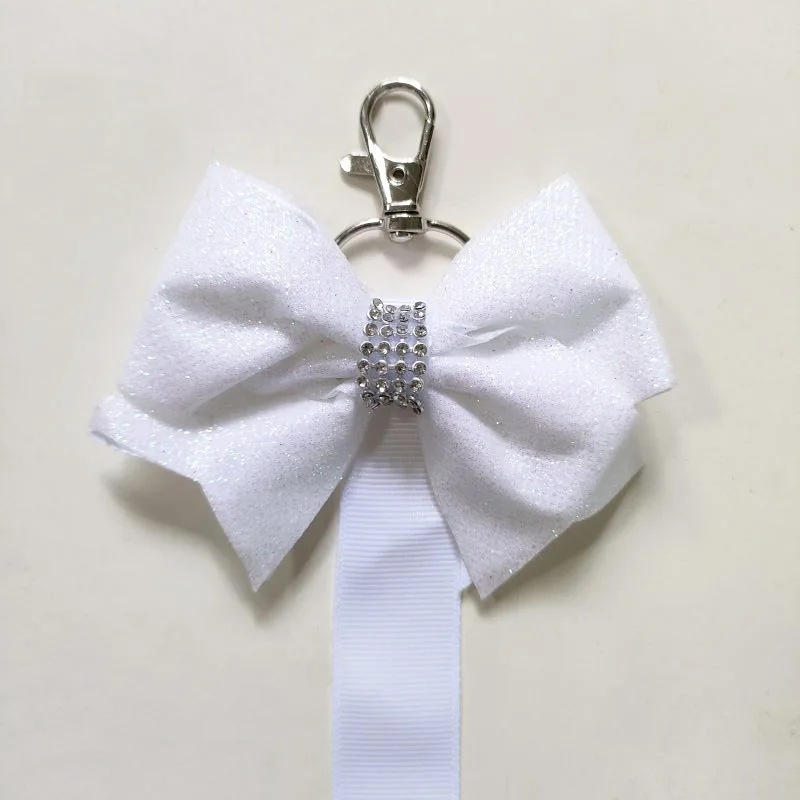 10pcs Keychain Sublimation DIY White Double Sided Blank Fabric Bow Decoration Pendant